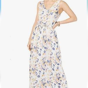 Lucky Brand Watercolor Floral Tie Waist V Neck Maxi Dress XS